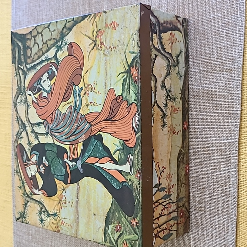 Vintage Germany Hinged Tin Box Japanese Women Geisha Trinkets Storage Decor